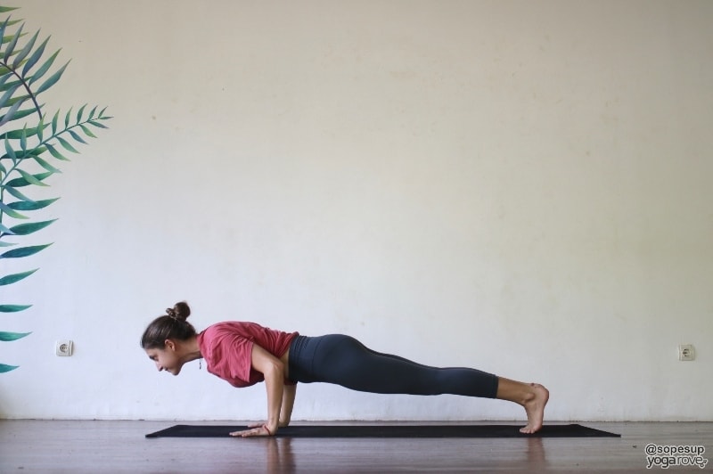 yogi practicing chaturanga for muscle