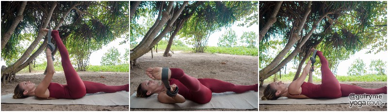 yogi practicing reclined big toe to prep for pigeon pose