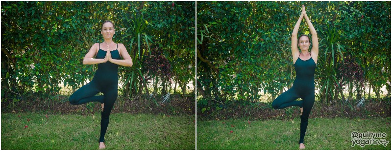 yogi practicing tree pose with variation to improve posture