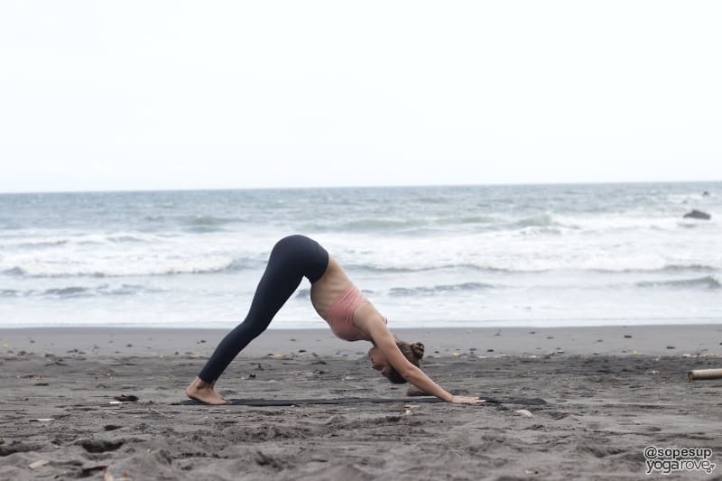 yogi practicing downward facing dog in sun salutation a