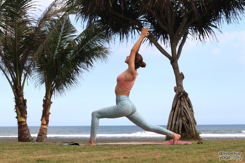 yogi practicing high lunge after running