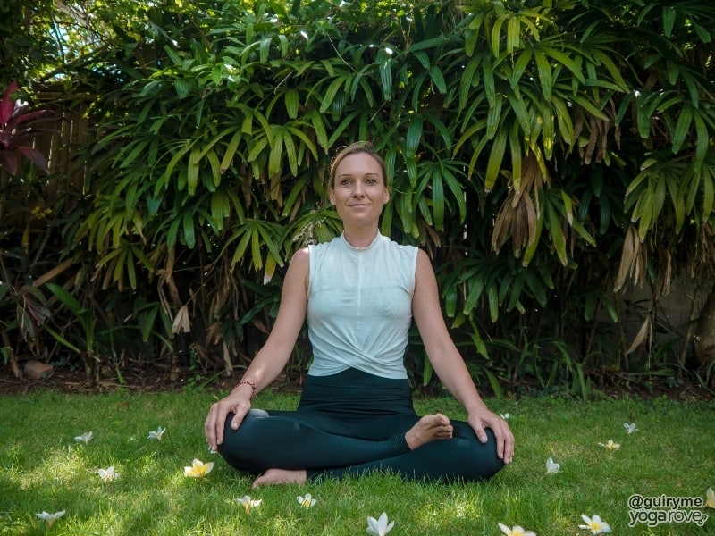 yoga practicing easy seat to warm up