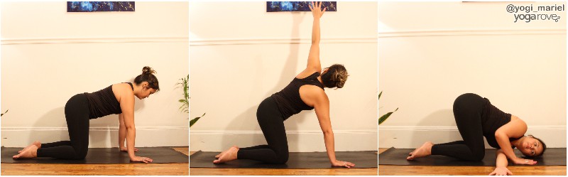 yogi practicing yoga pose thread the needle step-by-step